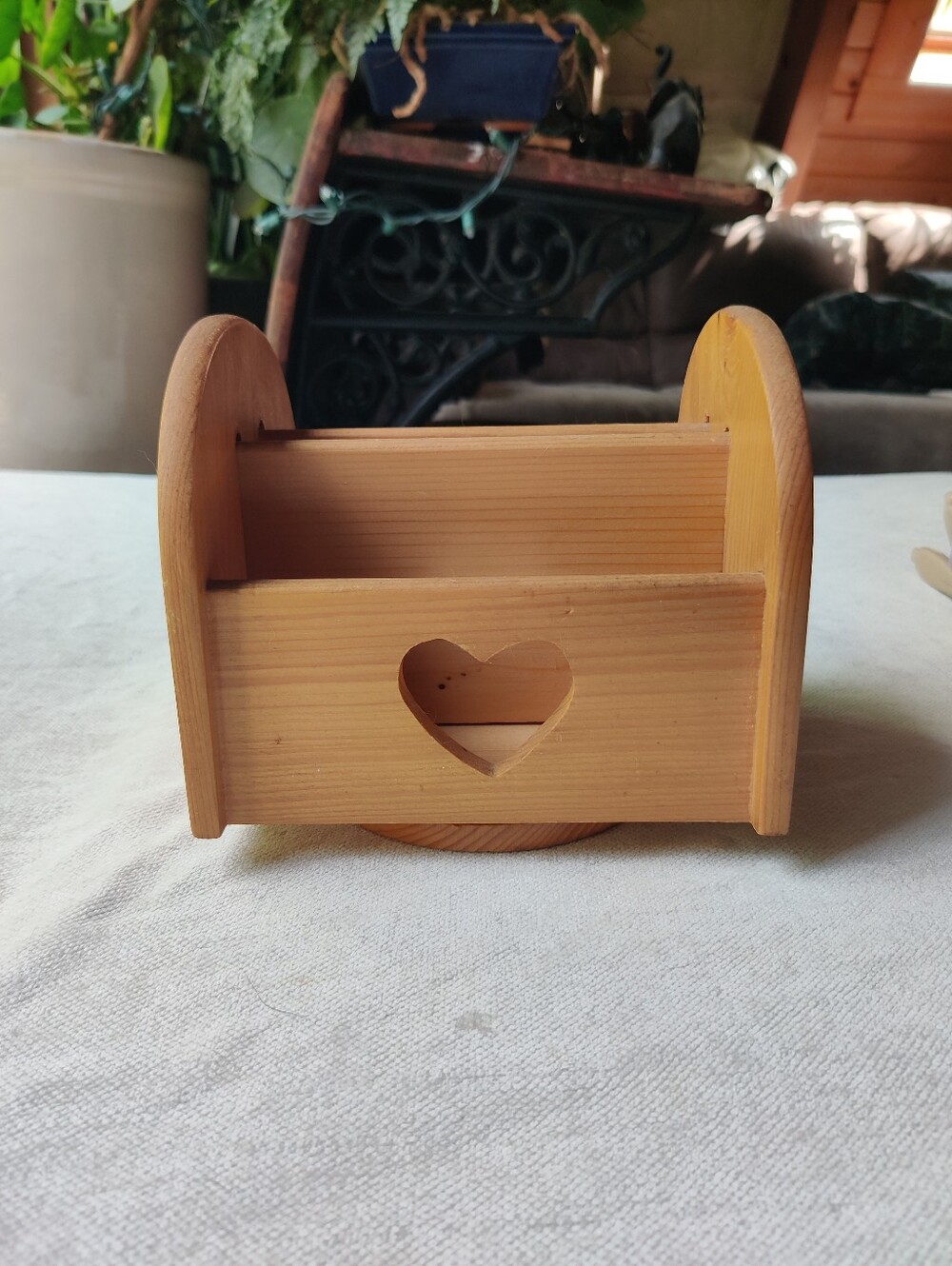 Country Heart Cutout Wood Lazy Susan Caddy Napkin Remotes Mail Cottage Spins